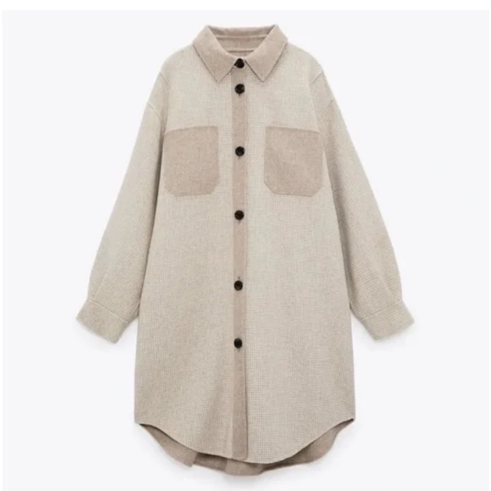 Zara Wool Blend Waffle Knit Overshirt